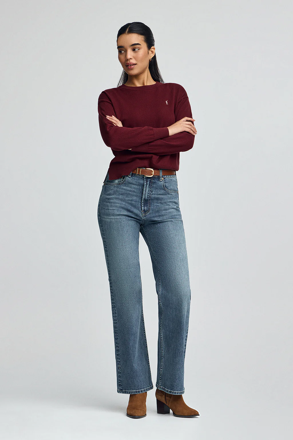 Maroon round-neck wool-blend jumper with Rigby Go embroidery - Image 3