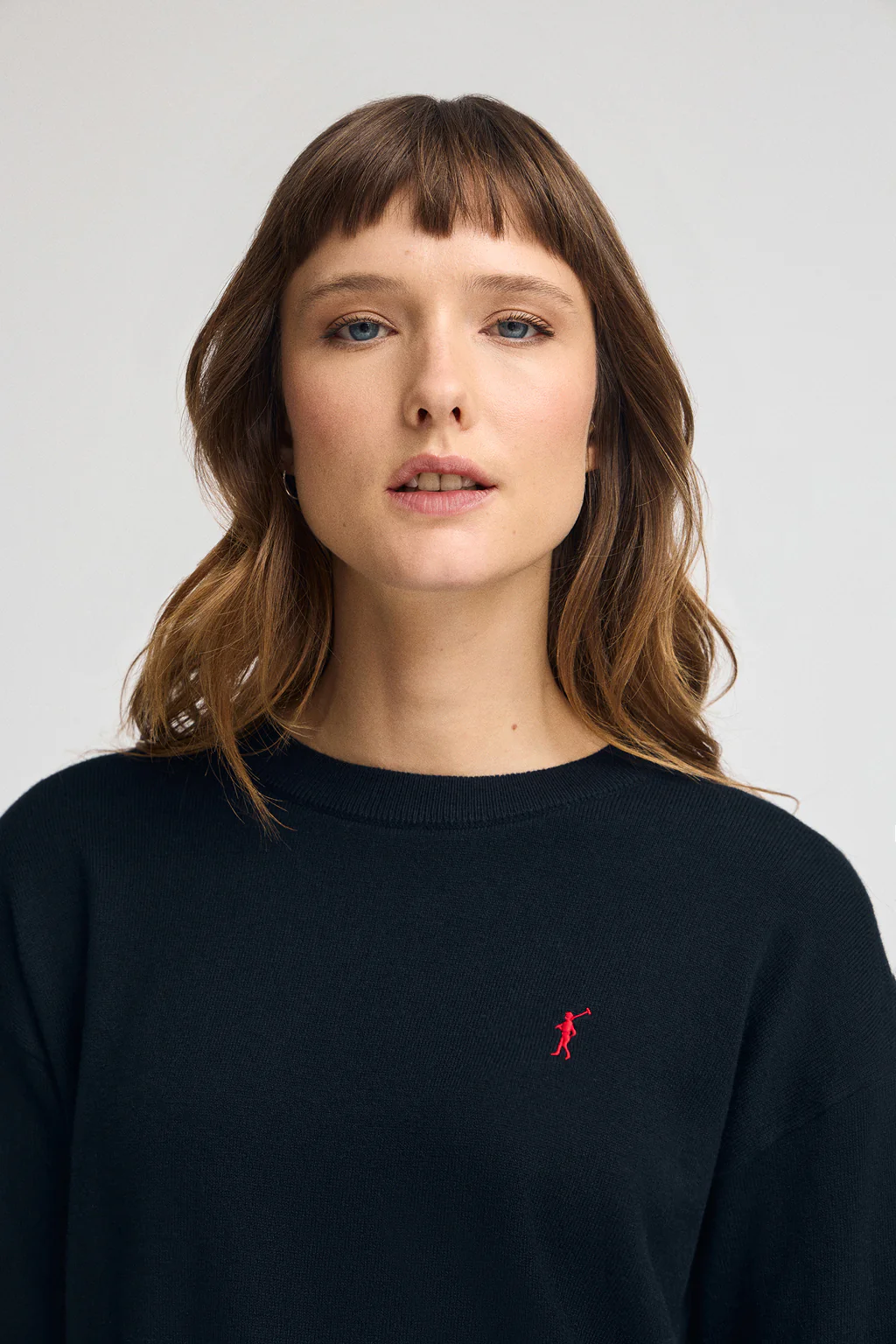 Navy-blue round-neck wool-blend jumper with Rigby Go embroidery - Image 2