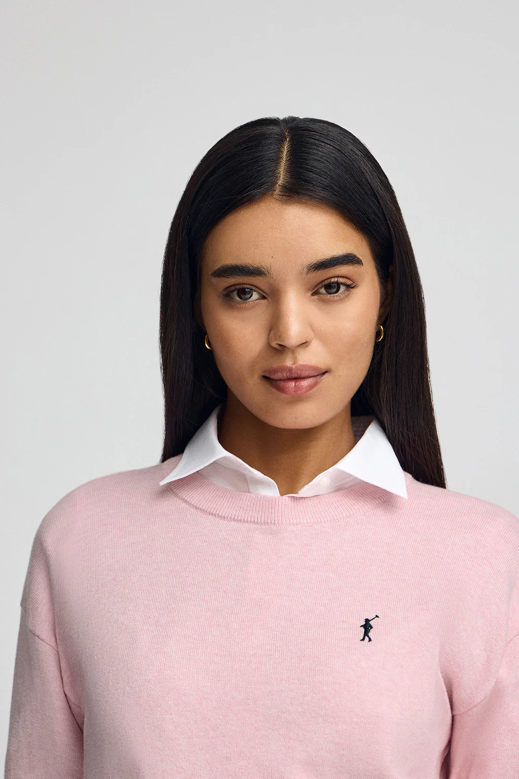 Pink-marl round-neck wool-blend jumper with Rigby Go embroidery - Image 2