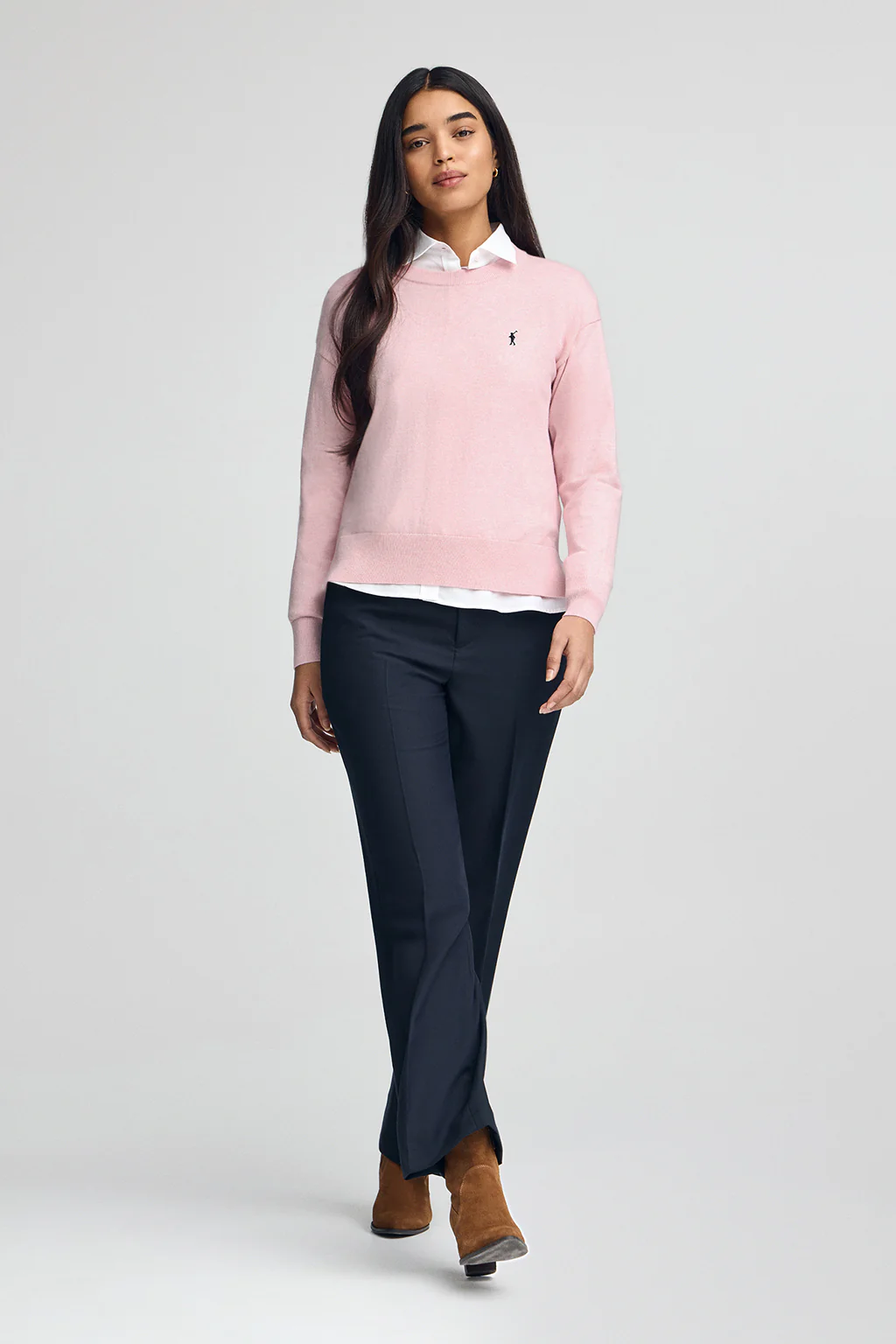 Pink-marl round-neck wool-blend jumper with Rigby Go embroidery - Image 3