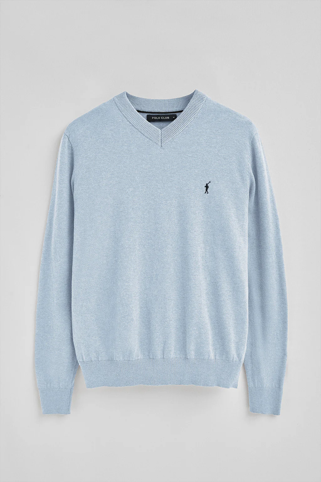 Light-blue-marl V-neck cotton jumper with Rigby Go embroidery - Image 5