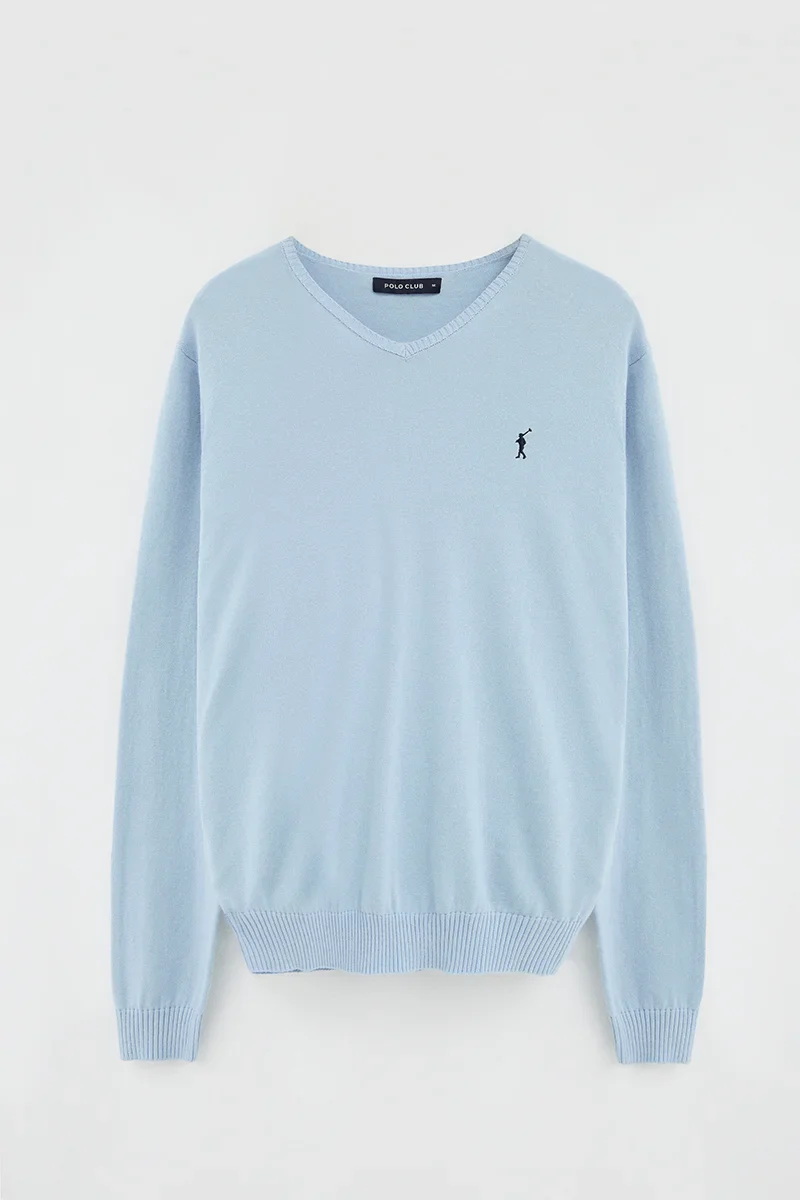 Light-blue V-neck jumper with Rigby Go embroidery - Image 6