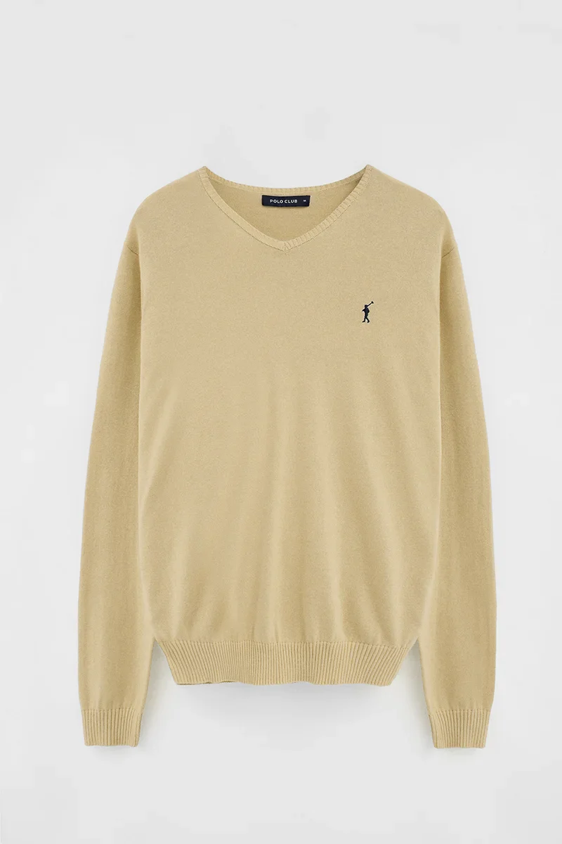 Beige V-neck jumper with Rigby Go embroidery - Image 9