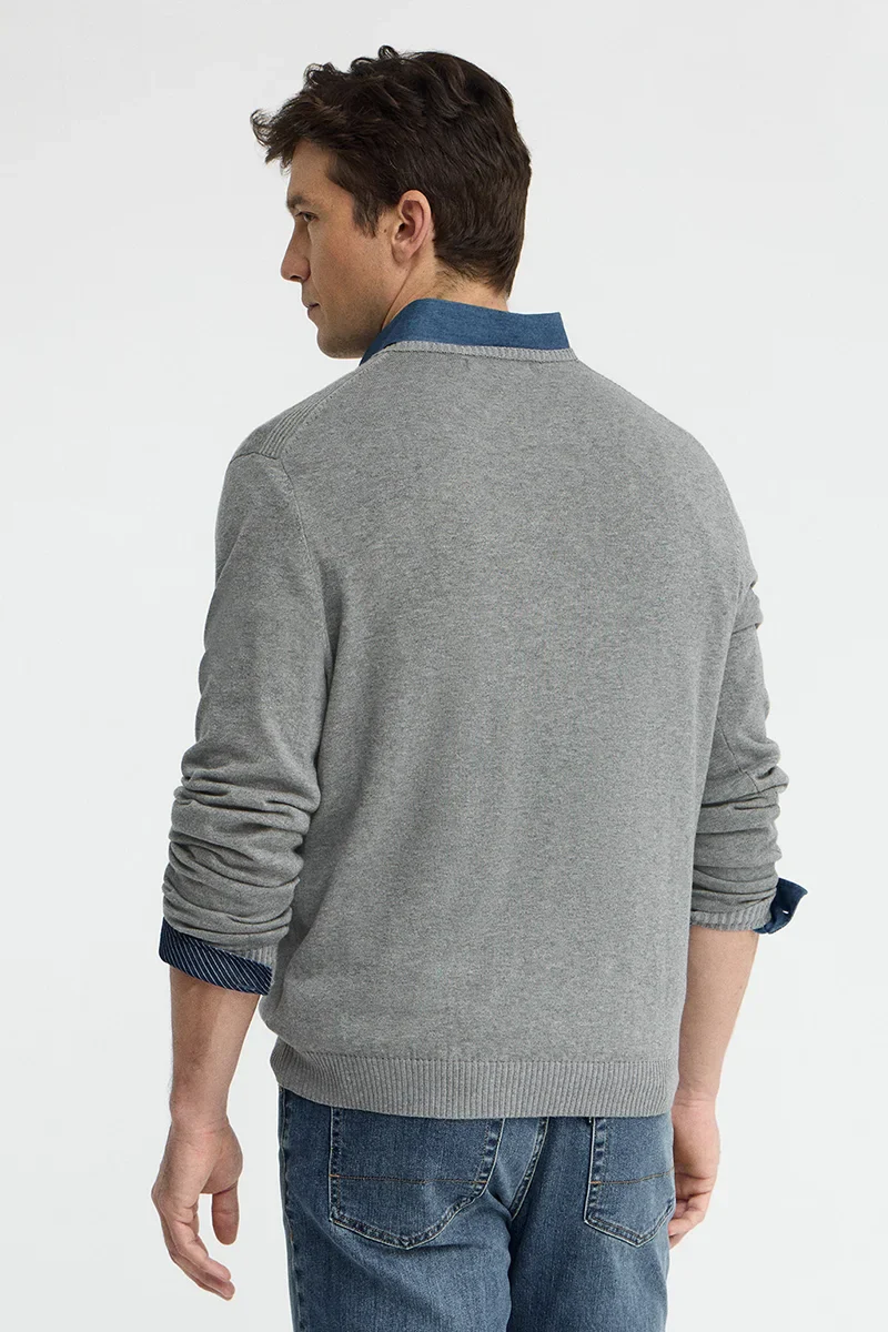 Grey-marl V-neck jumper with Rigby Go embroidery - Image 4