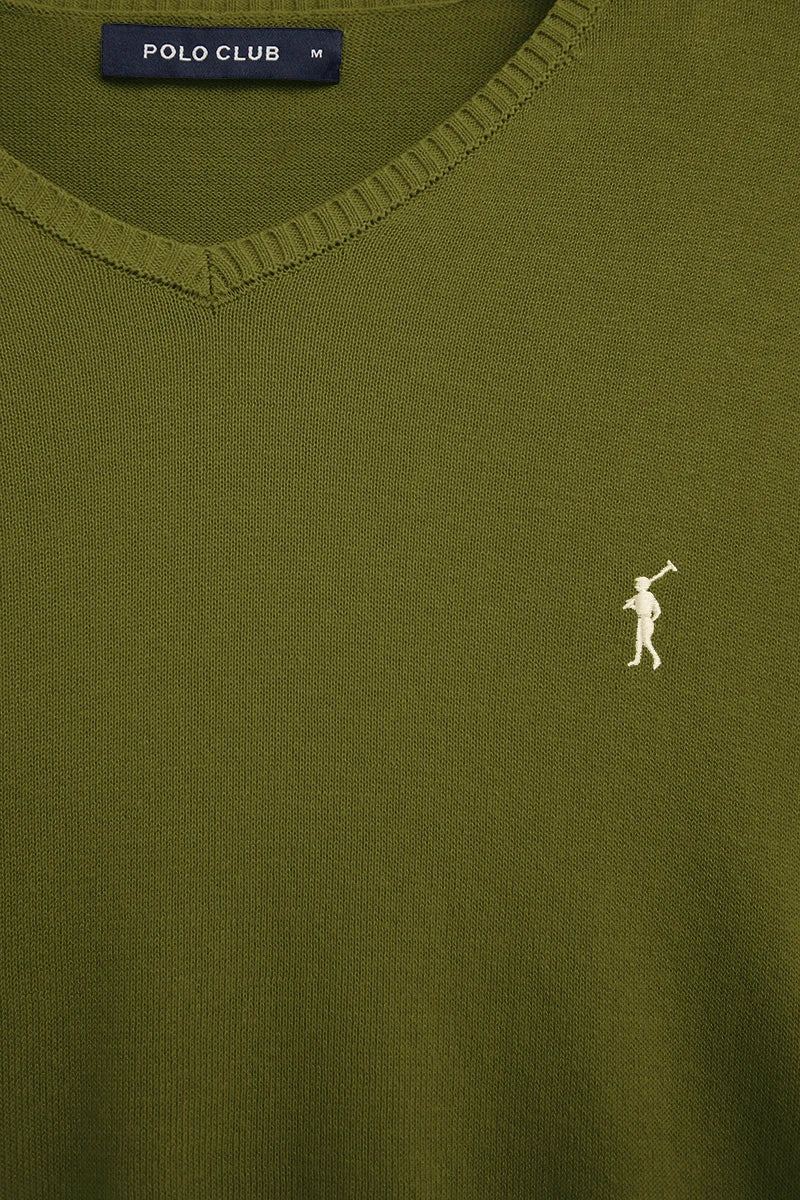 Moss-green V-neck jumper with Rigby Go embroidery - Image 7