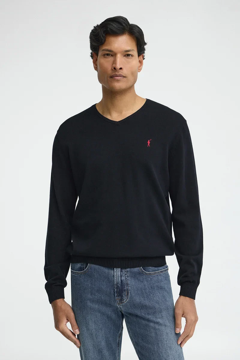 Navy-blue V-neck jumper with Rigby Go embroidery - Image 2