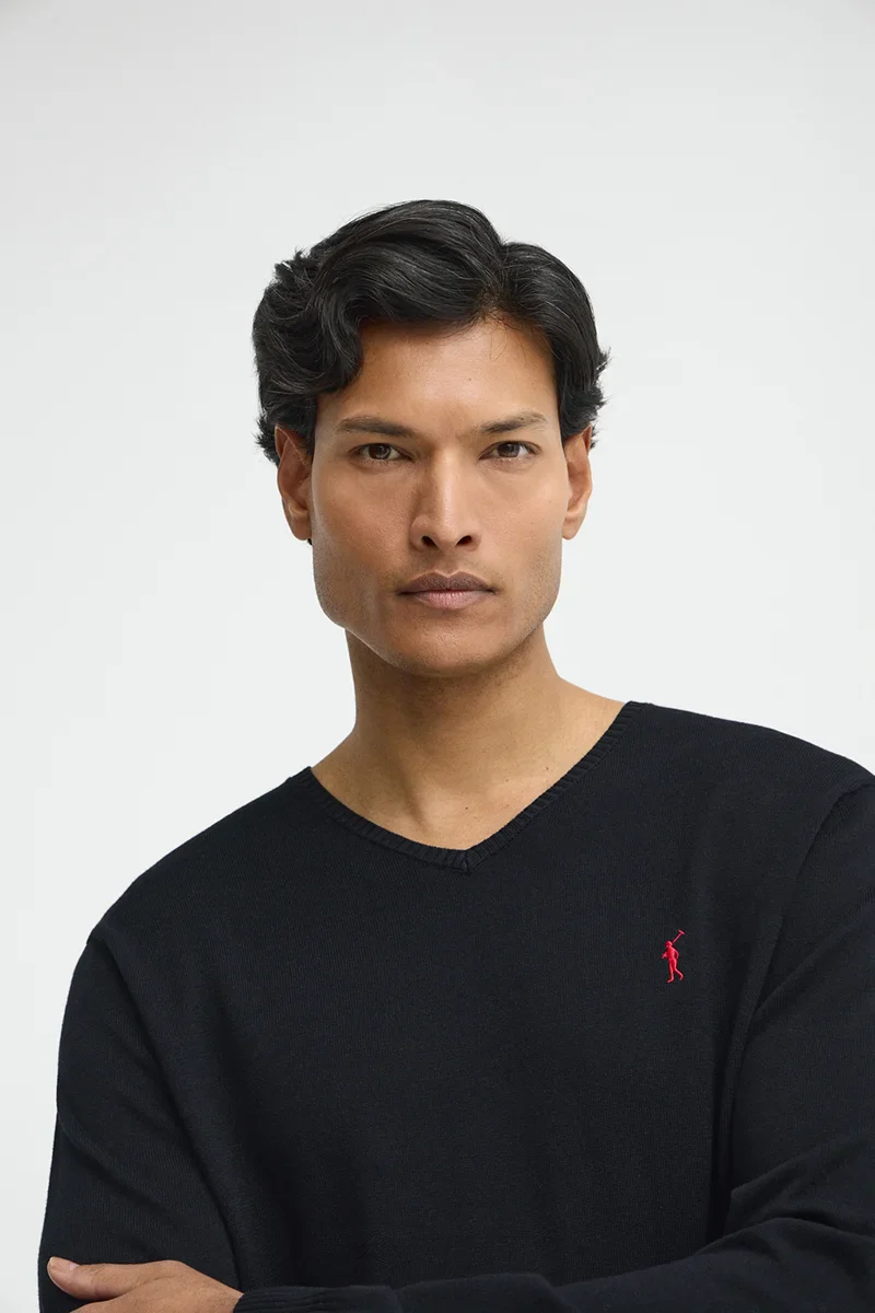Navy-blue V-neck jumper with Rigby Go embroidery - Image 3