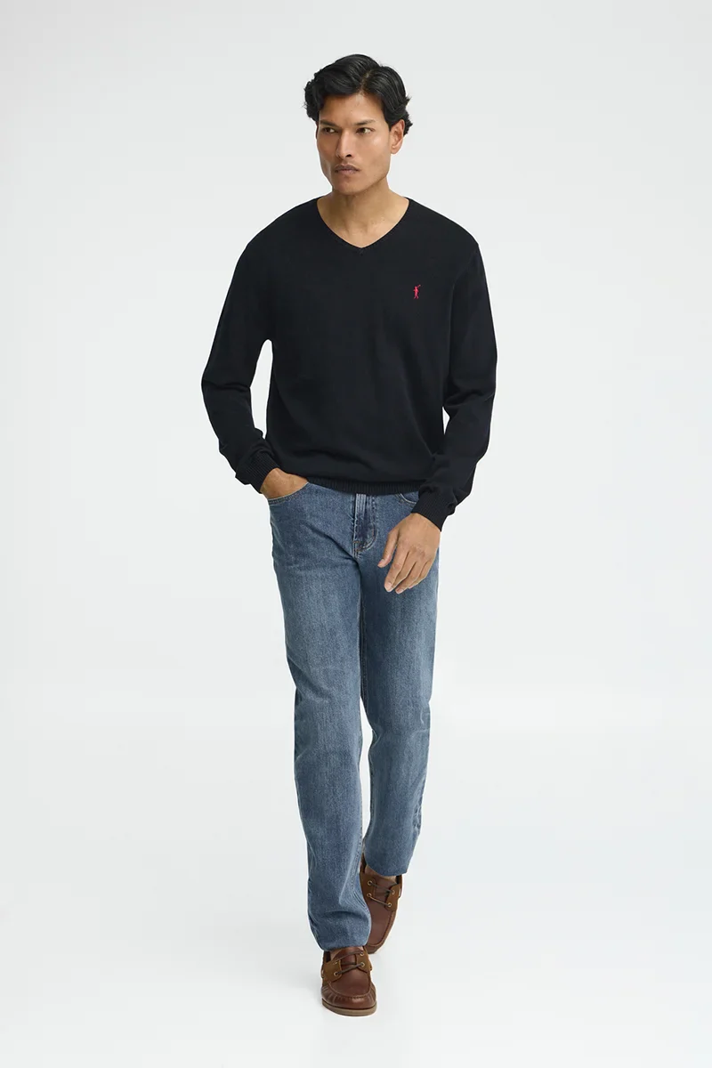 Navy-blue V-neck jumper with Rigby Go embroidery - Image 4