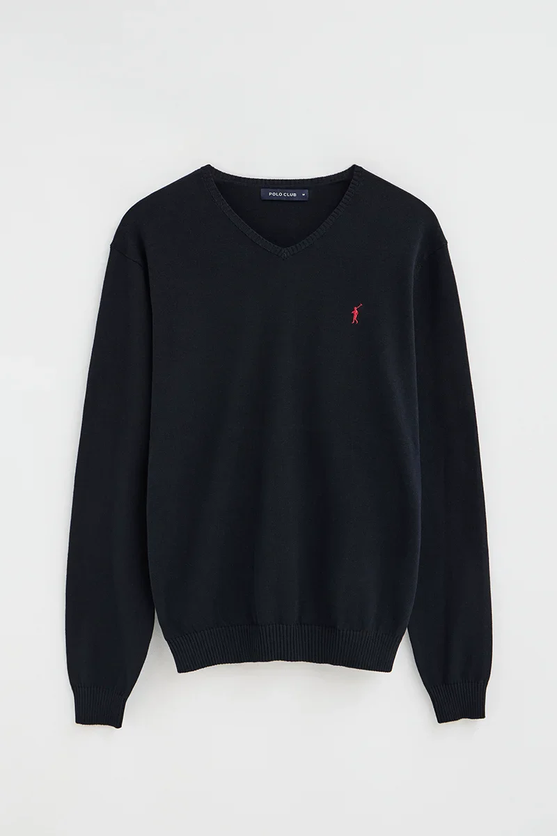 Navy-blue V-neck jumper with Rigby Go embroidery - Image 6