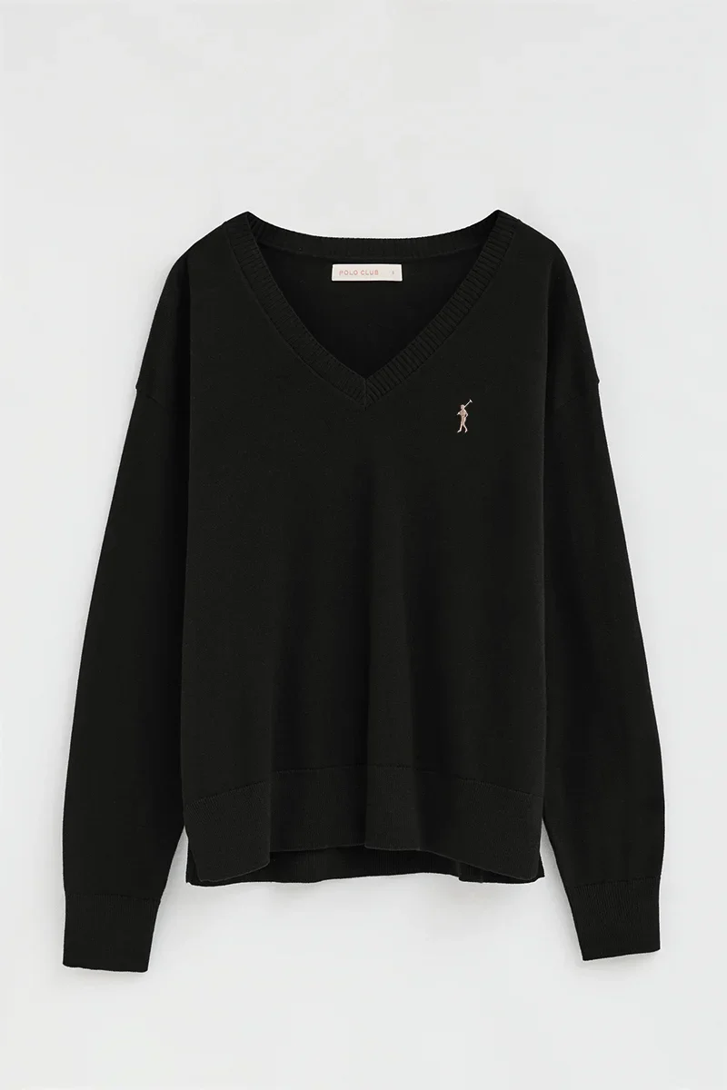 Black V-neck jumper with Rigby Go logo - Image 8