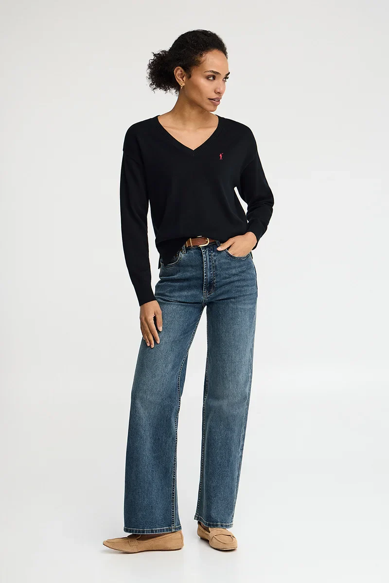 Navy-blue V-neck jumper with Rigby Go logo - Image 3