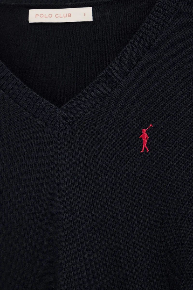 Navy-blue V-neck jumper with Rigby Go logo - Image 6