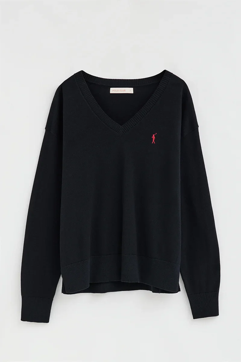 Navy-blue V-neck jumper with Rigby Go logo - Image 7