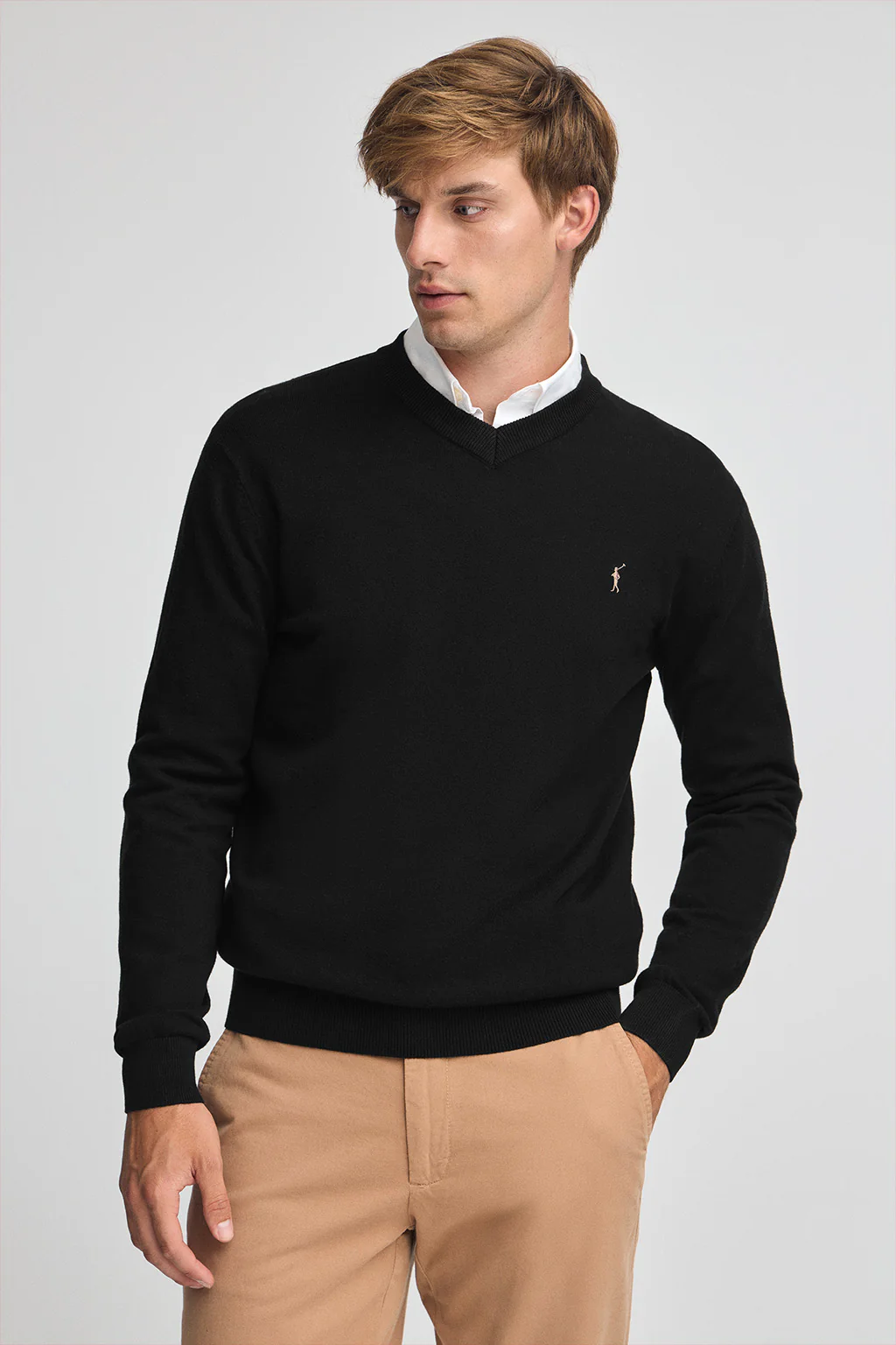 Black V-neck wool-blend jumper with Rigby Go embroidery - Image 2
