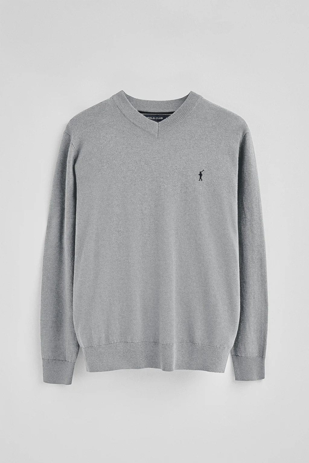 Grey-marl V-neck wool-blend jumper with Rigby Go embroidery - Image 7