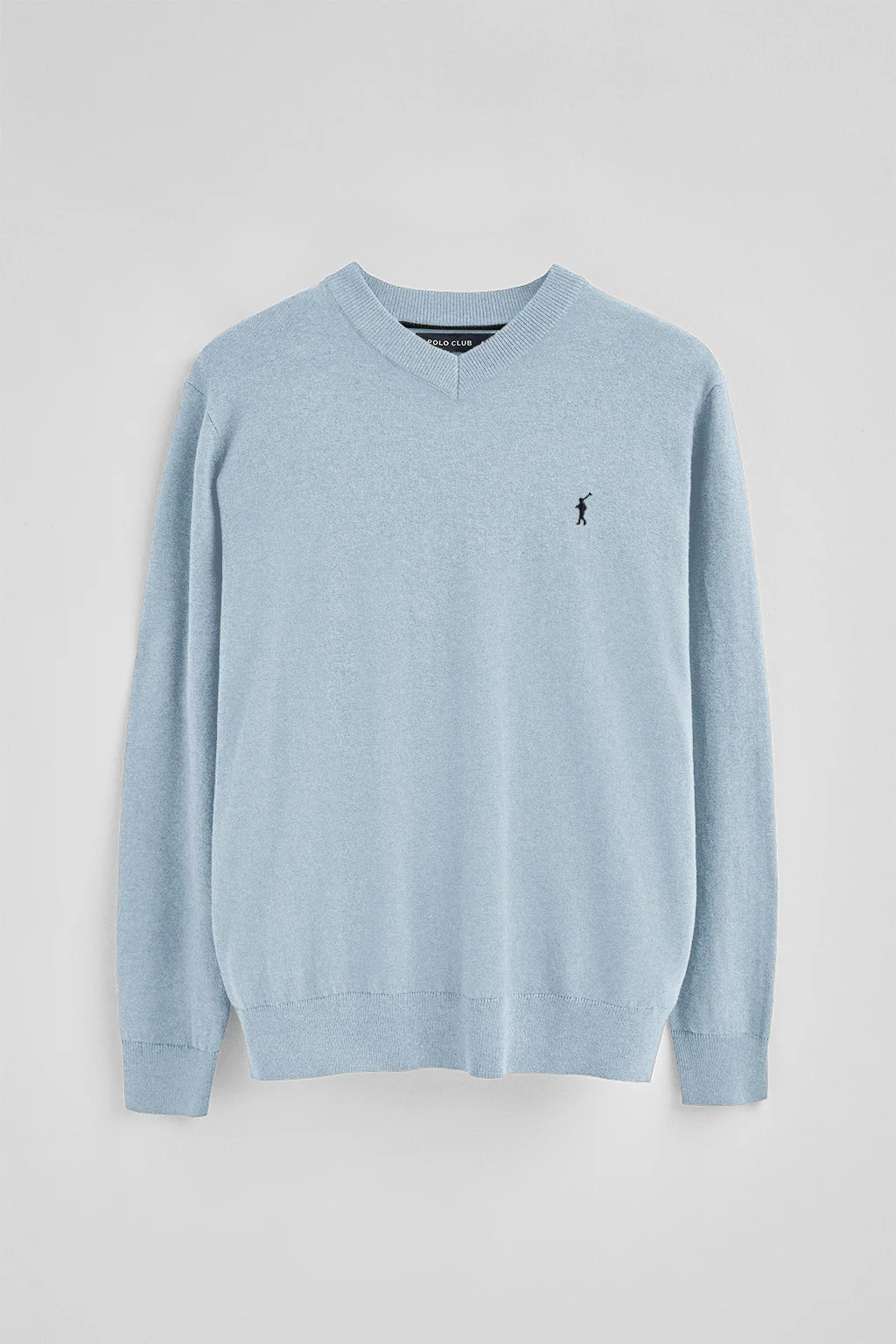 Light-blue-marl V-neck wool-blend jumper with Rigby Go embroidery - Image 5