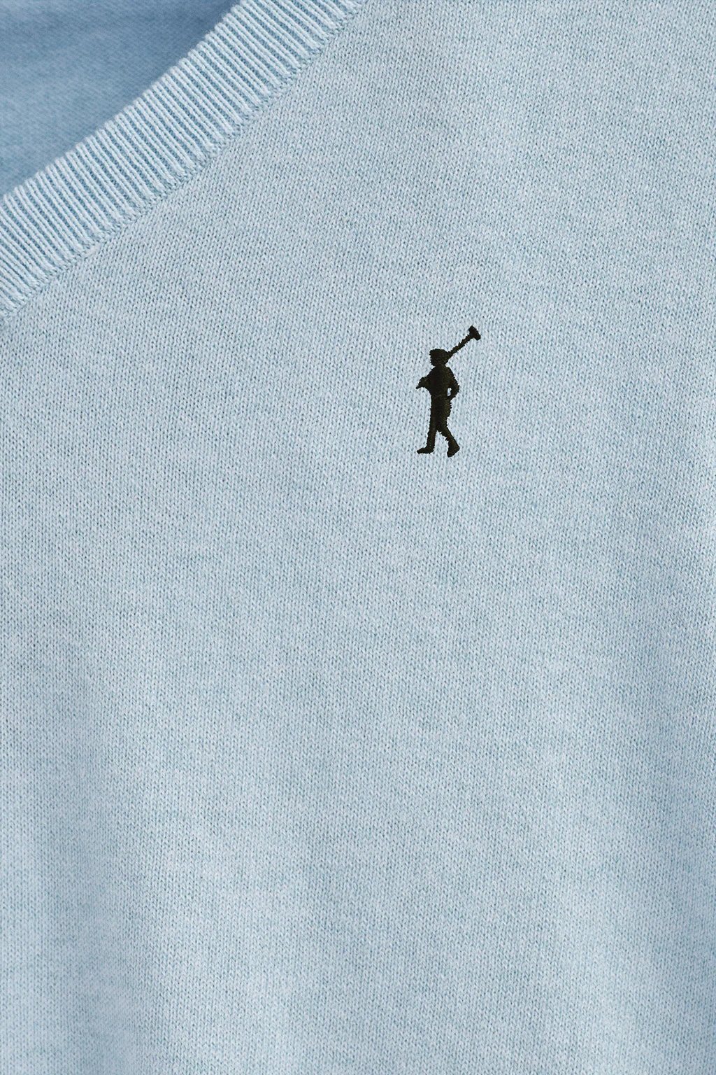 Light-blue-marl V-neck wool-blend jumper with Rigby Go embroidery - Image 6