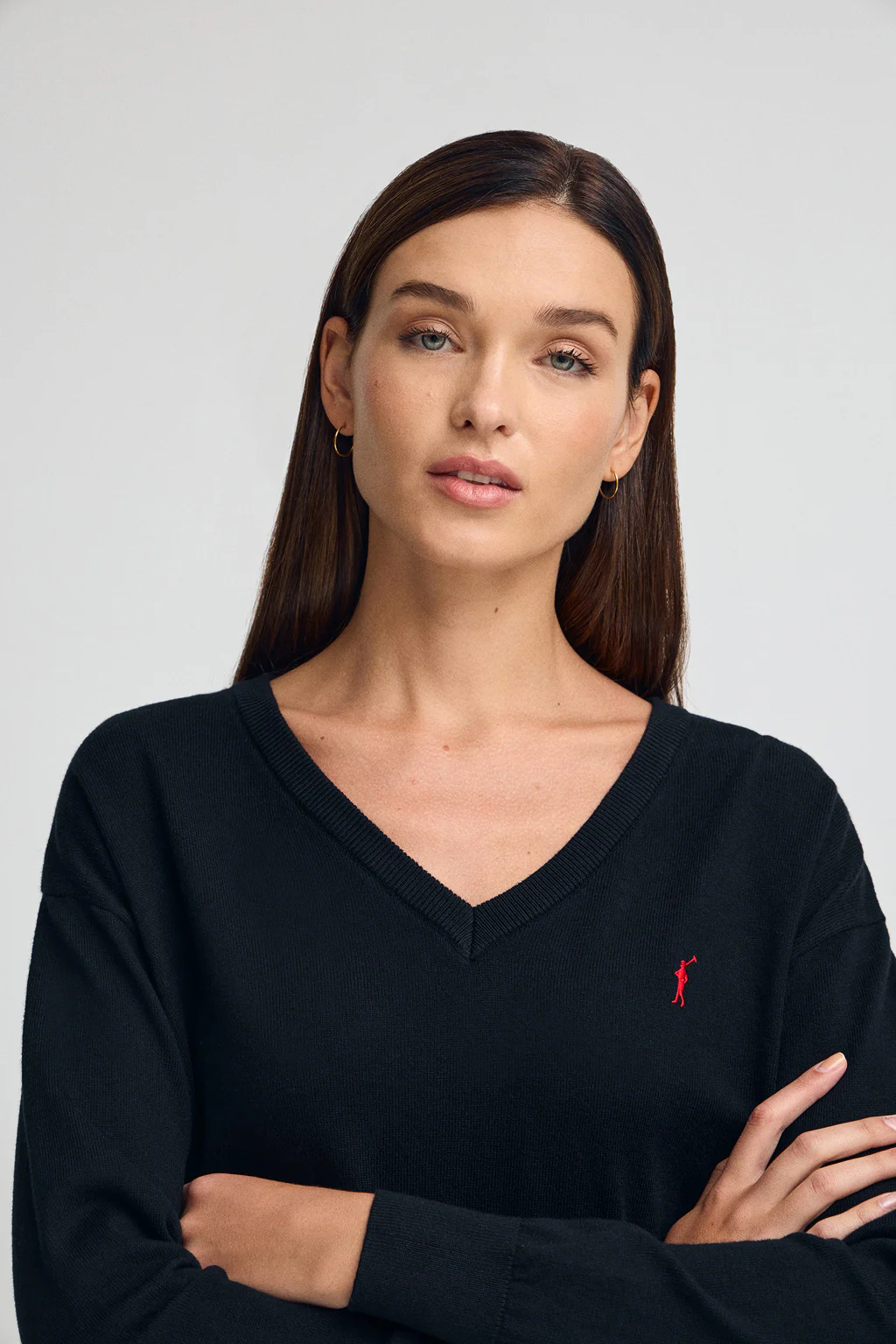 Navy-blue V-neck wool-blend jumper with Rigby Go embroidery - Image 2
