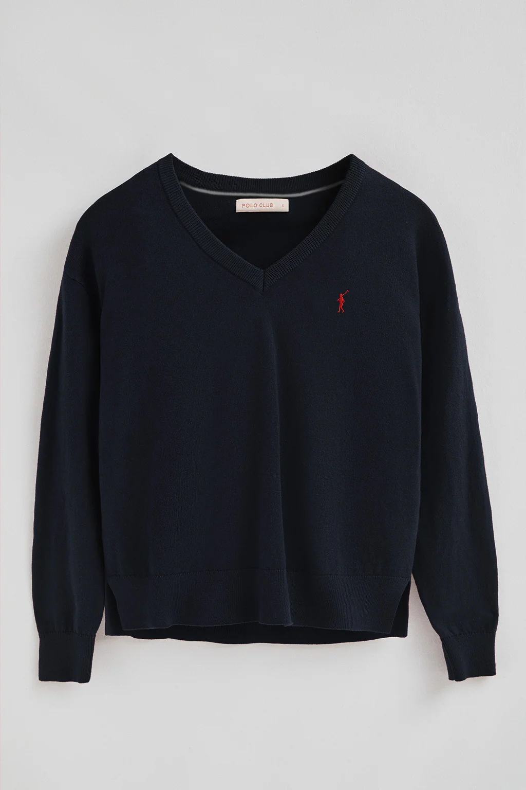 Navy-blue V-neck wool-blend jumper with Rigby Go embroidery - Image 5