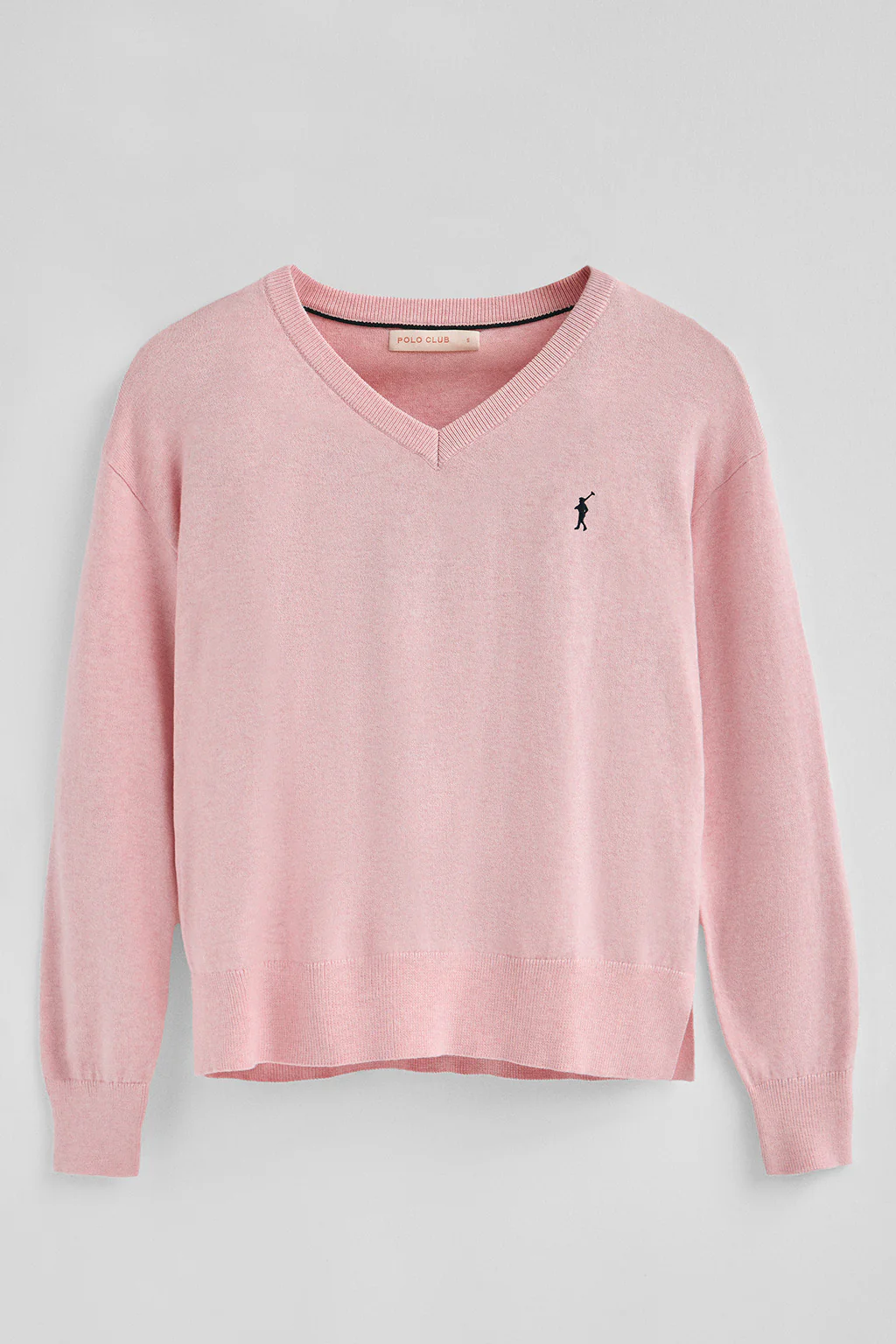 Pink-marl V-neck wool-blend jumper with Rigby Go embroidery - Image 5