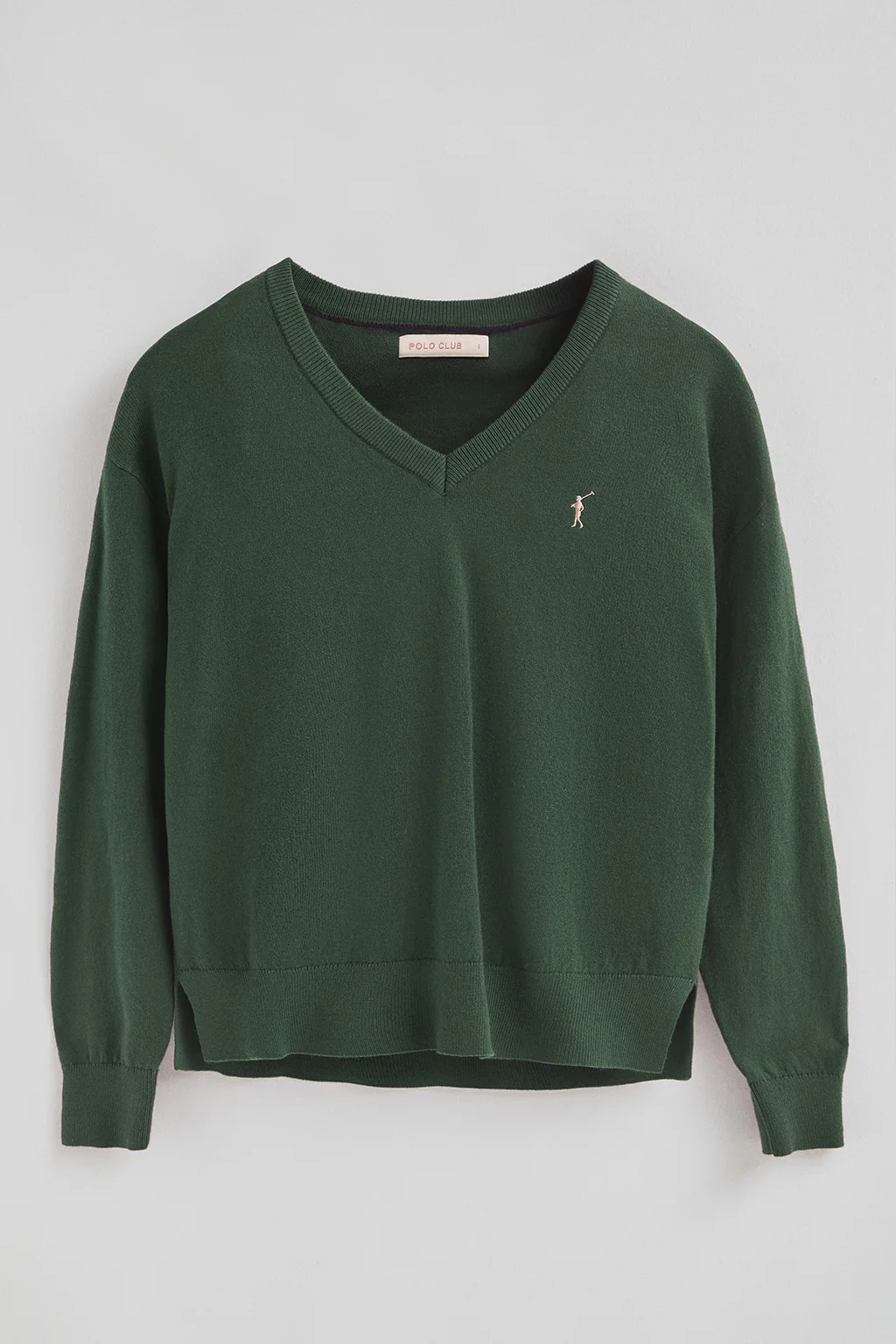 Mud-green V-neck wool-blend jumper with Rigby Go embroidery - Image 8