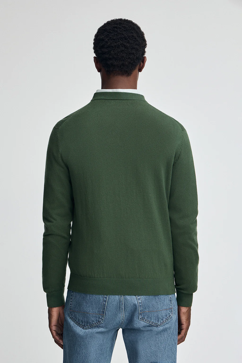 Mud-green V-neck wool-blend jumper with Rigby Go embroidery - Image 4