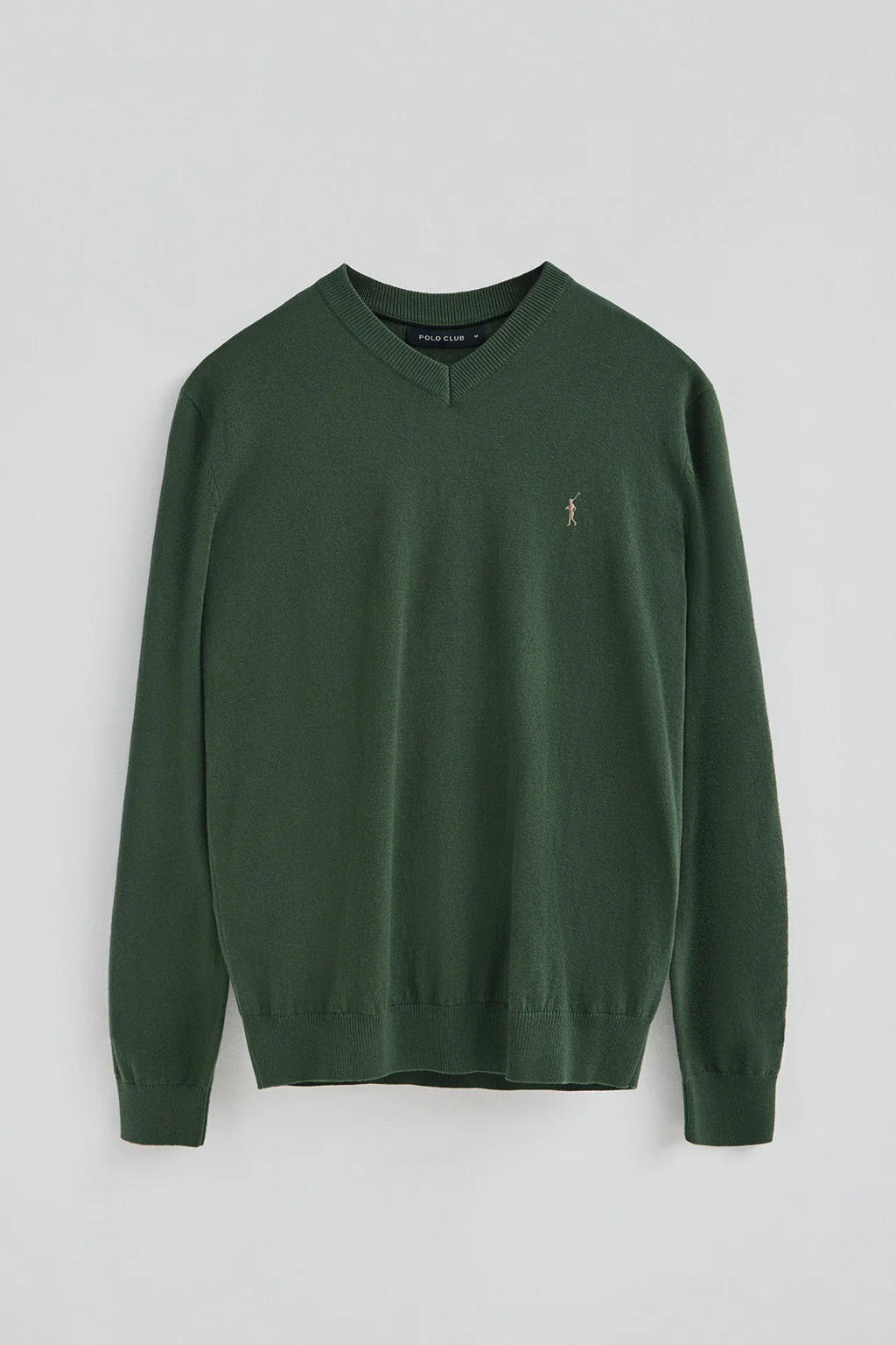 Mud-green V-neck wool-blend jumper with Rigby Go embroidery - Image 5