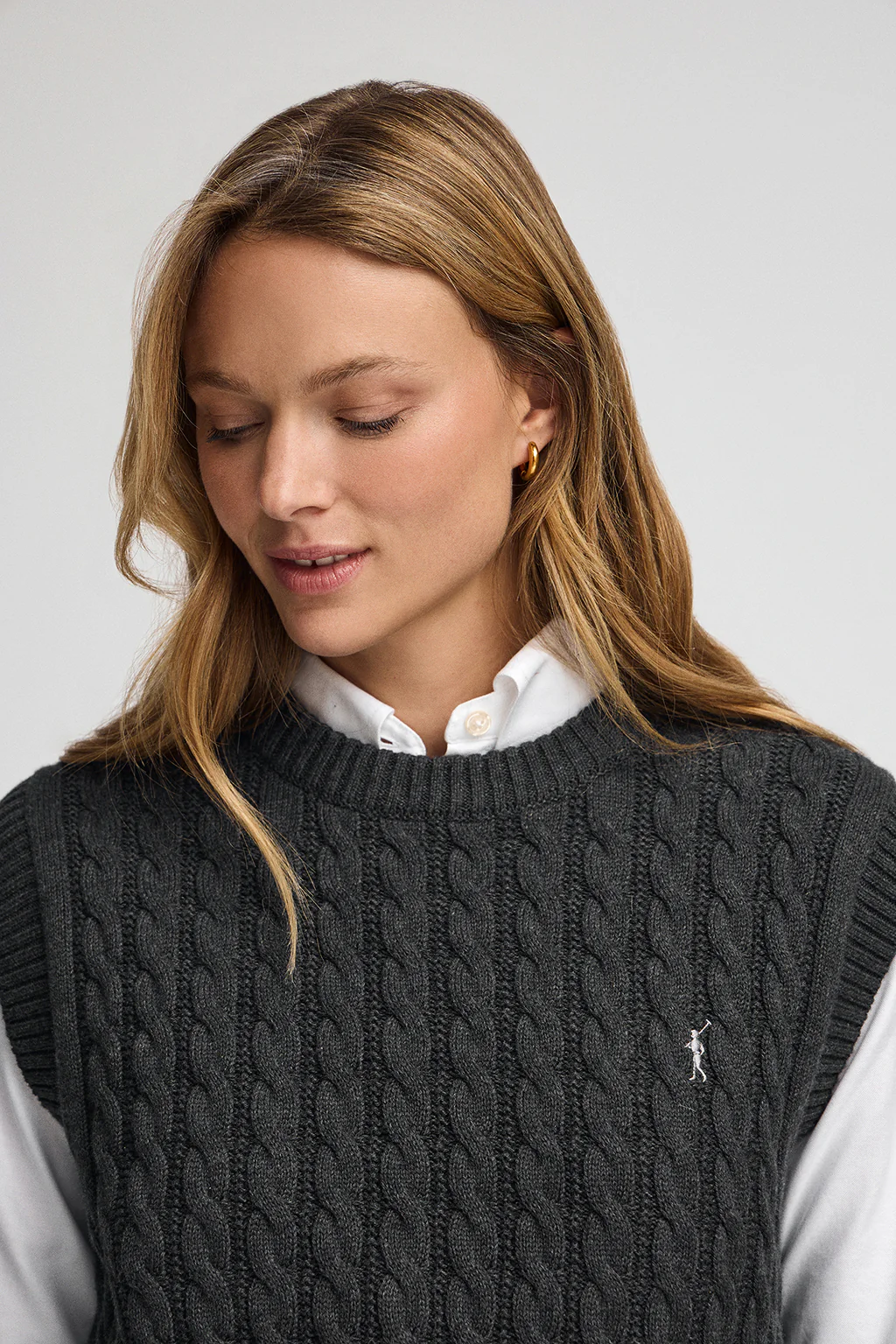 Dark-grey-marl cable-knit vest Polo Club - Image 2