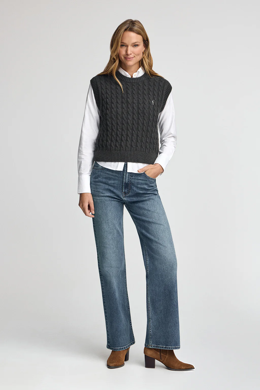 Dark-grey-marl cable-knit vest Polo Club - Image 3