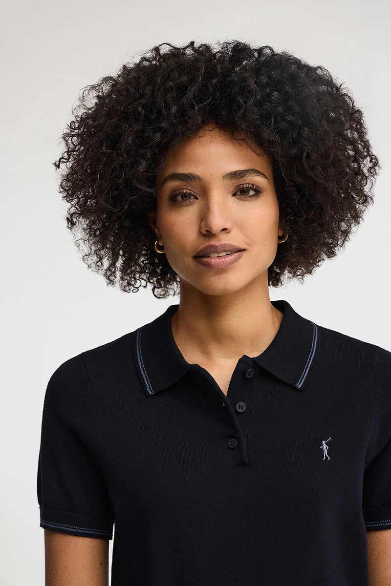 Navy-blue short-sleeve jumper with polo collar and Rigby Go embroidery - Image 4
