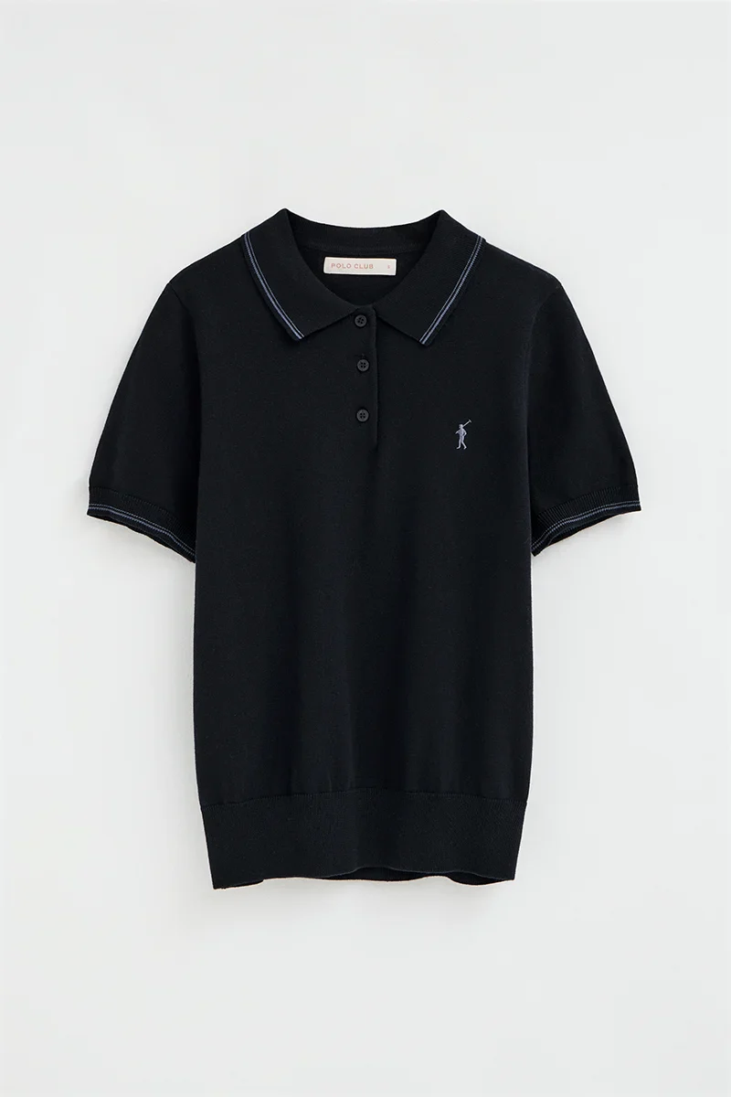 Navy-blue short-sleeve jumper with polo collar and Rigby Go embroidery - Image 6