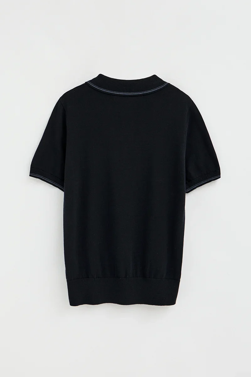 Navy-blue short-sleeve jumper with polo collar and Rigby Go embroidery - Image 8