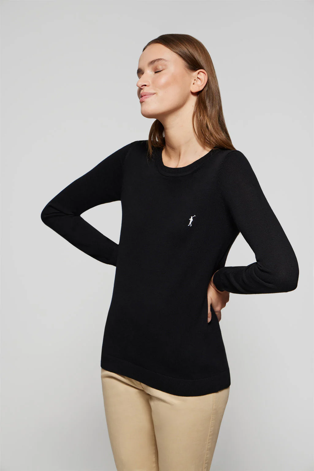 Black round-neck basic knit jumper with Rigby Go logo - Image 2