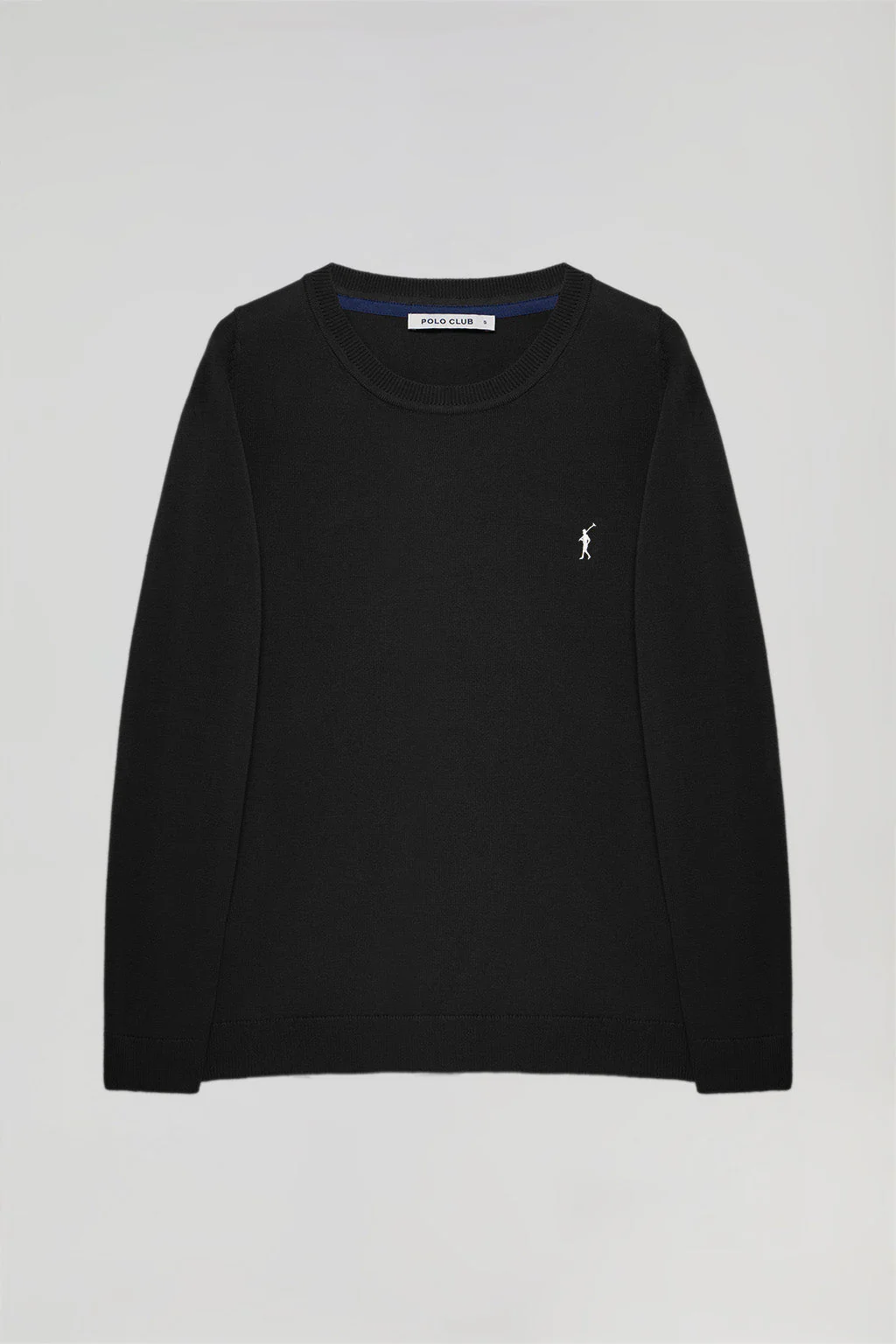 Black round-neck basic knit jumper with Rigby Go logo - Image 8