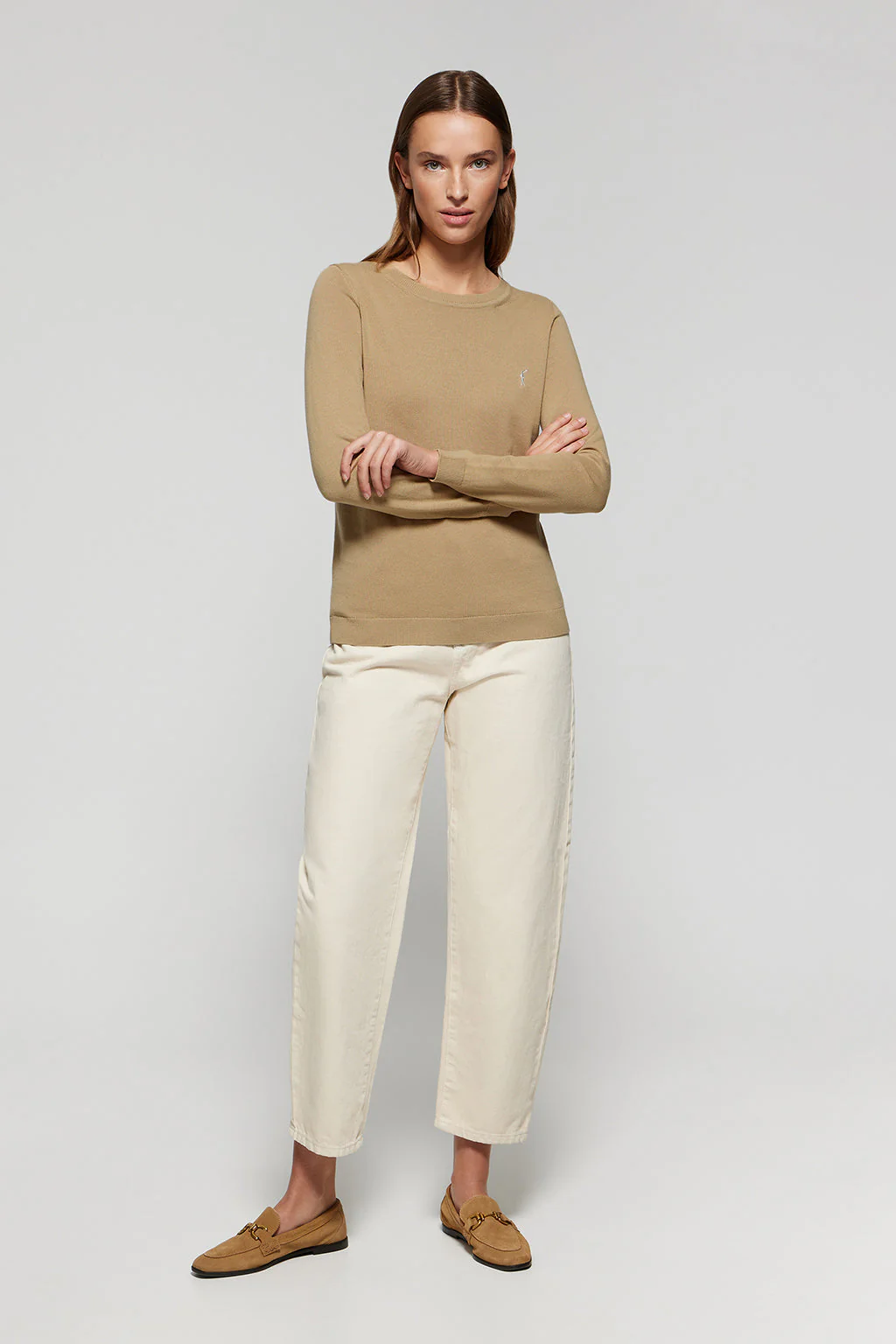 Camel round-neck basic knit jumper with Rigby Go logo - Image 3