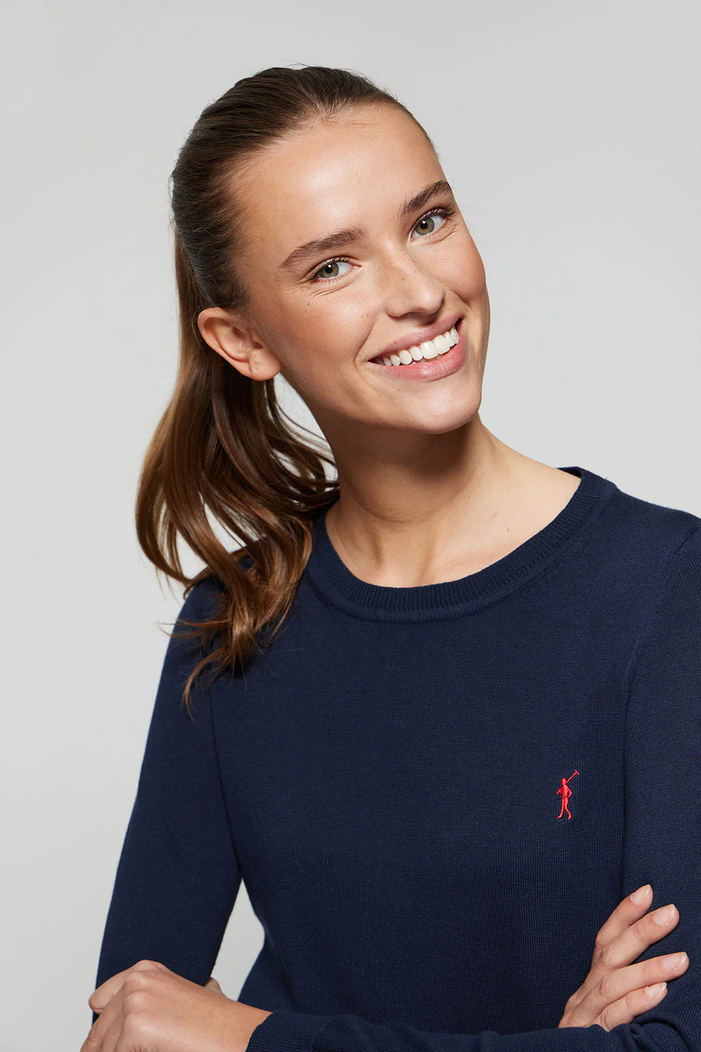 Navy-blue round-neck basic knit jumper with Rigby Go logo - Image 2