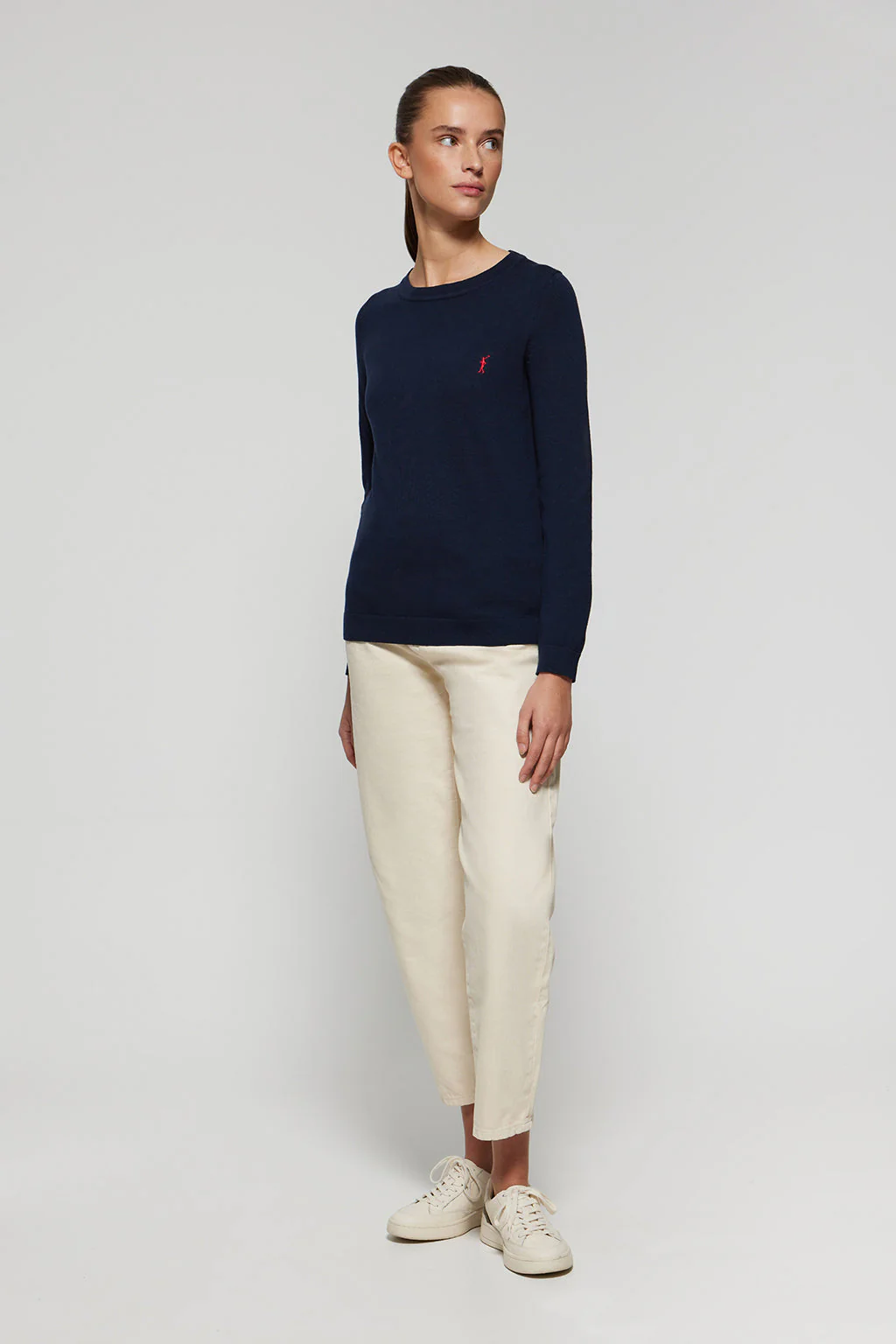 Navy-blue round-neck basic knit jumper with Rigby Go logo - Image 3
