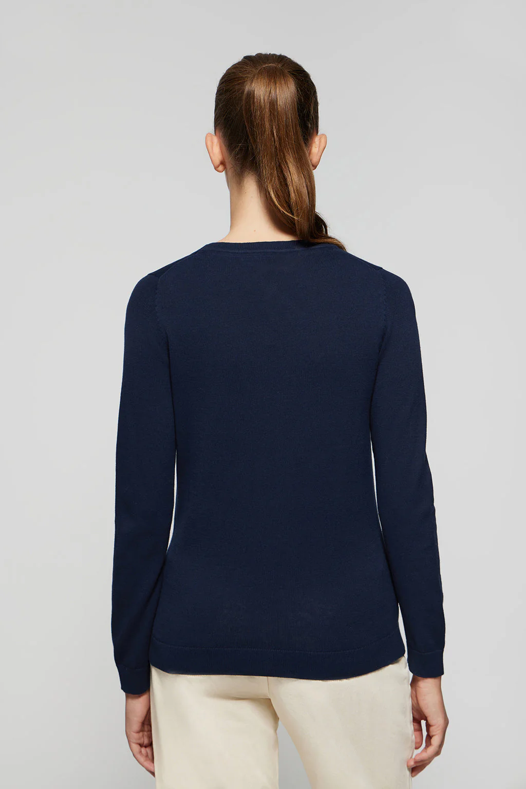 Navy-blue round-neck basic knit jumper with Rigby Go logo - Image 5