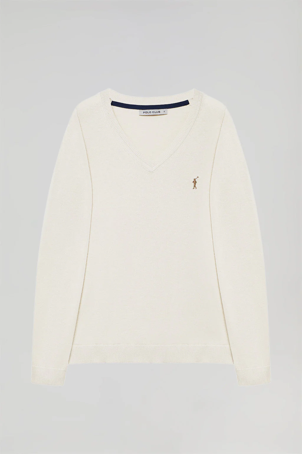 Off-white V-neck basic knit jumper with Rigby Go logo - Image 6