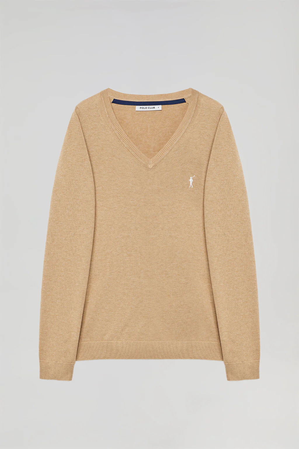 Caramel V-neck basic knit jumper with Rigby Go logo - Image 9