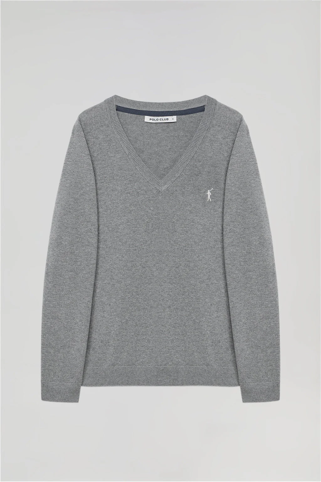 Grey-marl V-neck basic-knit jumper with Rigby Go logo - Image 5