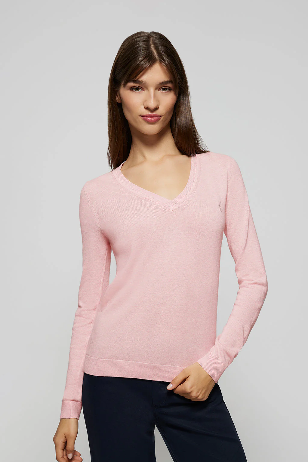 Pink V-neck basic knit jumper with Rigby Go logo - Image 2