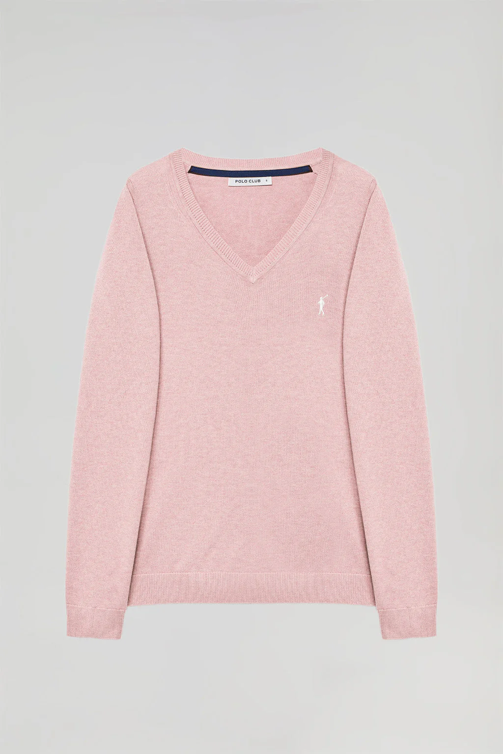Pink V-neck basic knit jumper with Rigby Go logo - Image 6