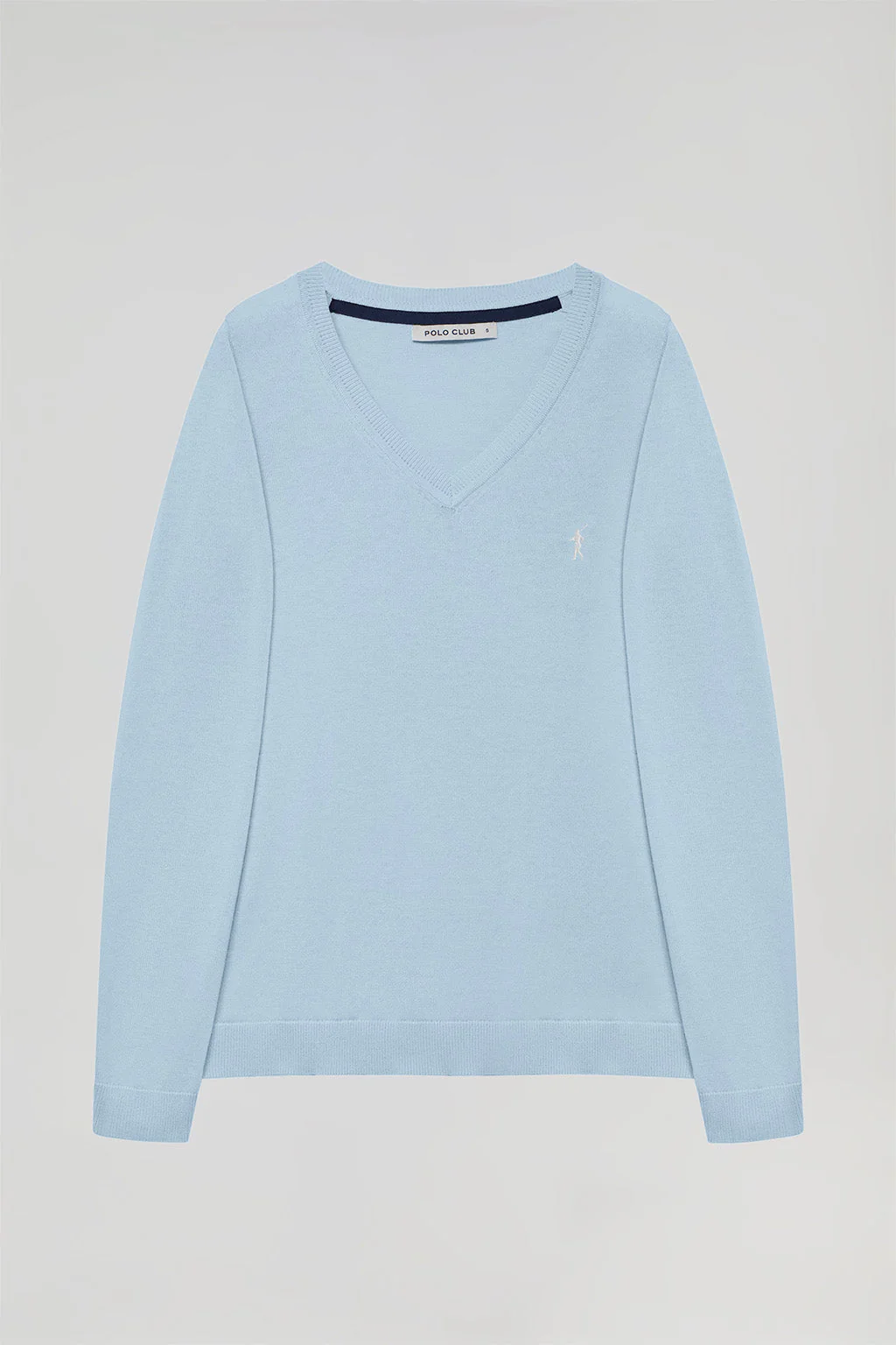 Sky-blue V-neck basic knit jumper with Rigby Go logo - Image 6