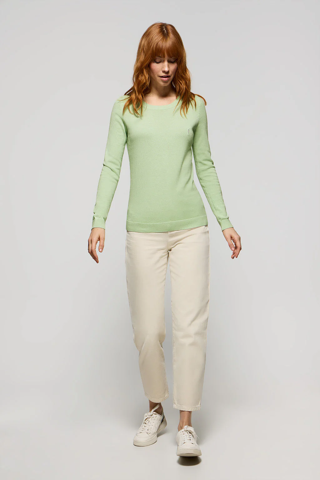 Light-green round-neck basic knit jumper with Rigby Go logo - Image 3