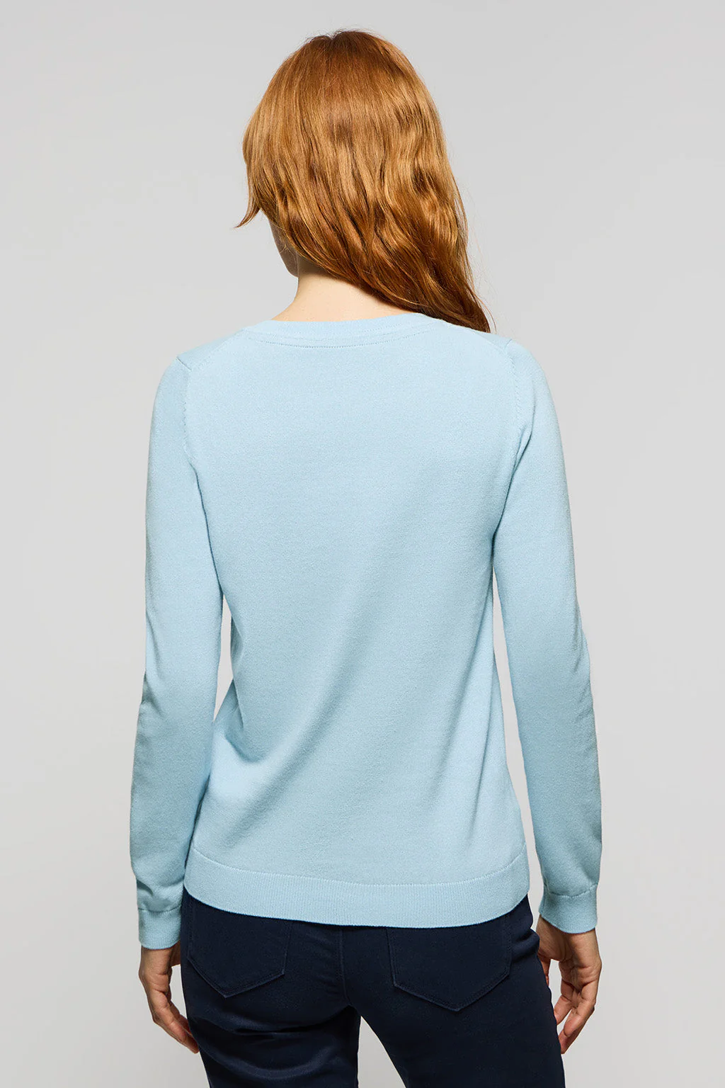 Sky-blue round-neck basic knit jumper with Rigby Go logo - Image 4