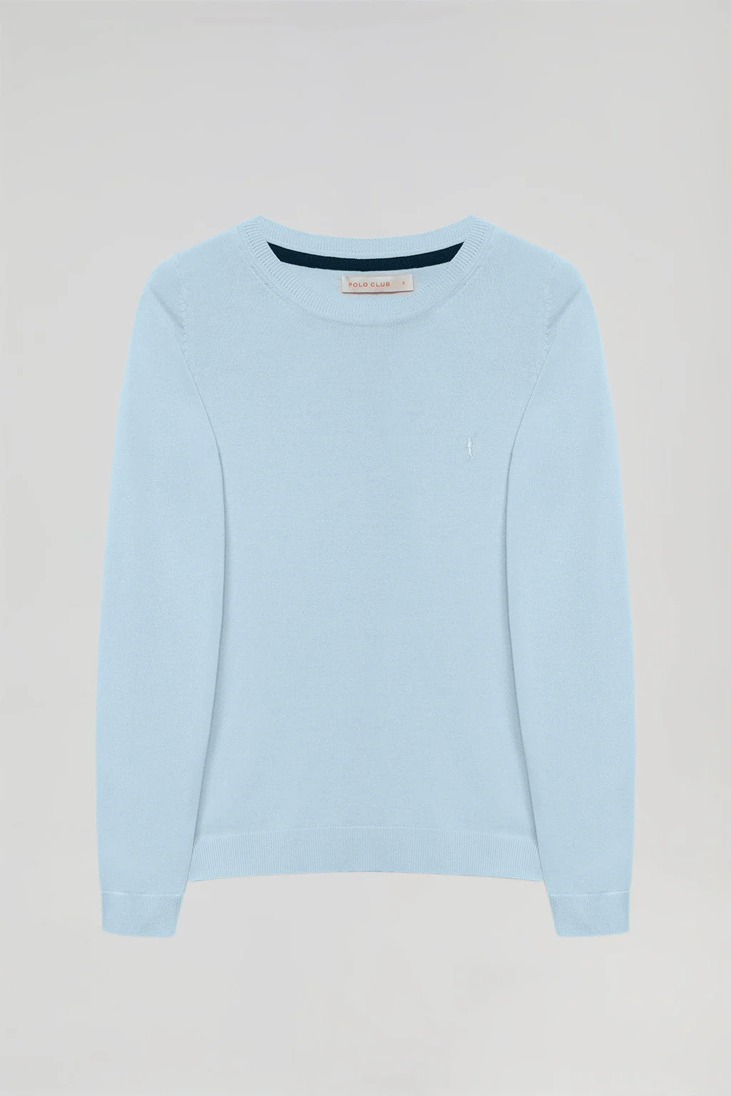 Sky-blue round-neck basic knit jumper with Rigby Go logo - Image 5