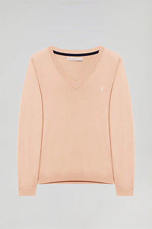 Peach V-neck basic knit jumper with Rigby Go logo - Image 11