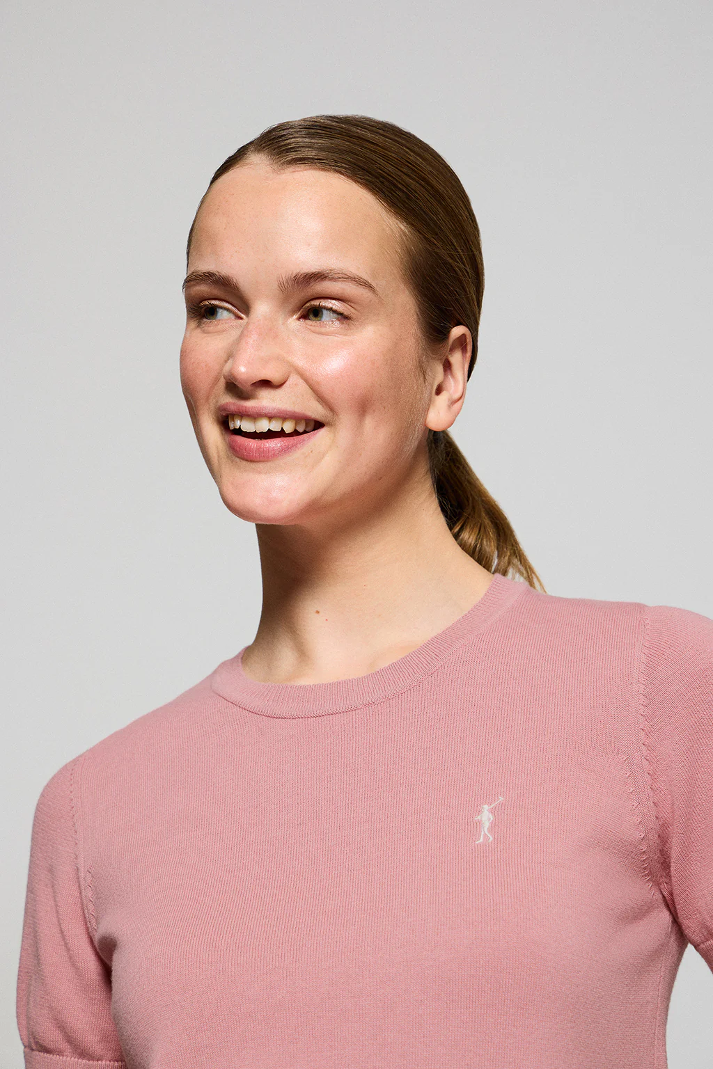 Dusty-pink short-sleeve round-neck knit jumper with Rigby Go embroidery - Image 3