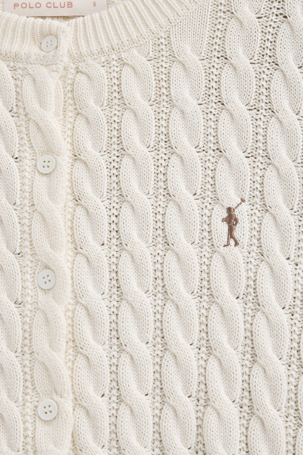 Nude cable-knit cardigan with Rigby Go embroidery - Image 6